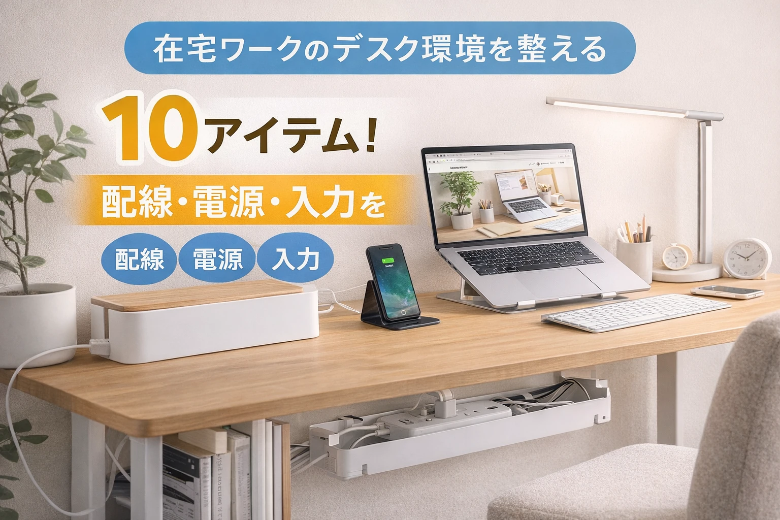 在宅ワークのデスク環境を整える配線整理とガジェットのイメージ